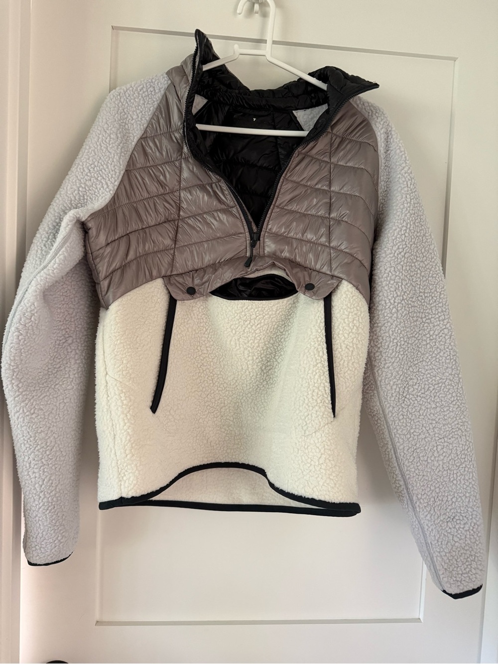 Mountain Hardwear White Sherpa Pullover with Gray Quilted Yoke